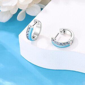 Sterling Silver Double Heart Hoop Earrings With Colorful CZ - Hypoallergenic For Sensitive Ears